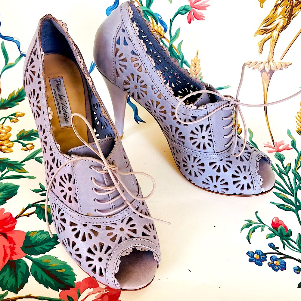 Pour La Victoire Lacey Leather Cutout Lace-up Heels